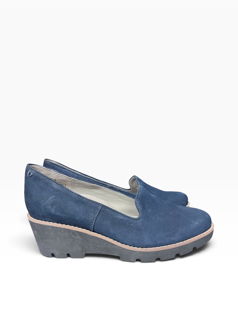 Vionic Willa Wedge Navy Blue Suede Slip On Wedge Heel Loafers Women’s Size 9.5